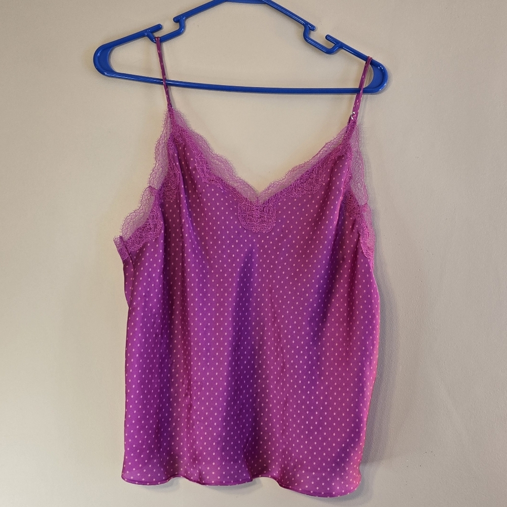 Y2K Victoria Secrets VS Pink Polka Dot Lace Trim Cami Top Large